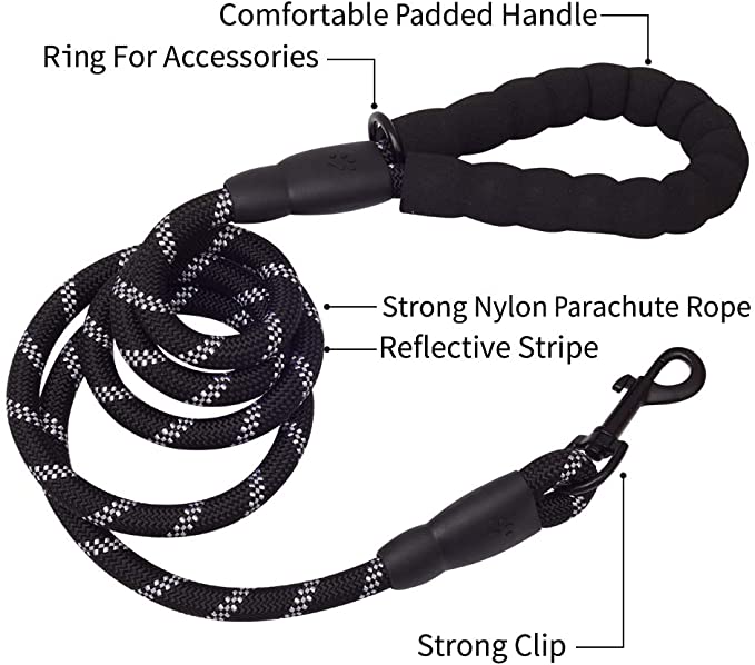 Fido N Feline 6 ft Padded Rope Dog Leash for Medium and Large Dogs -